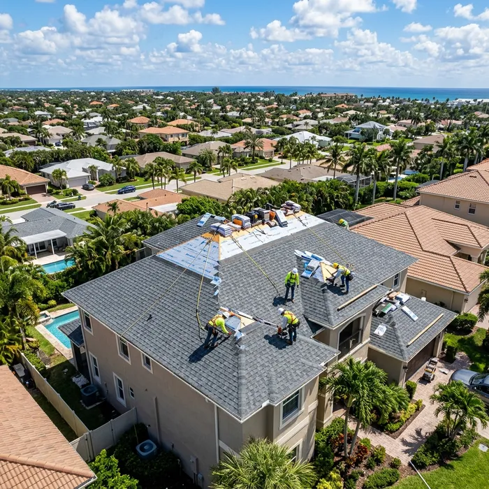 Team Armored crew working on a roof